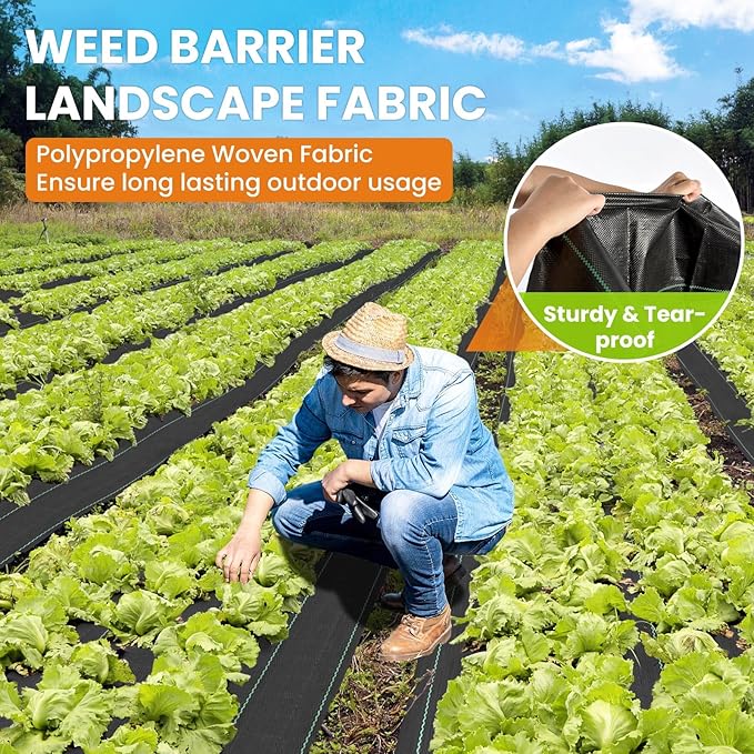 3ftx100ft Weed Barrier Fabric(2 Pack 3ftx50ft), 4oz Landscape Fabric, Garden Weed Block Ground Cover Mat, Garden Cloth Woven Geotextile Fabric for Gardening Ground
