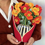 Freshcut Paper Pop Up Cards, French Poppies, 12 Inch Life Sized Forever Flower Bouquet 3D Popup Greeting Card, Birthday Cards, Thank You Card, Blank Notecard & Envelope