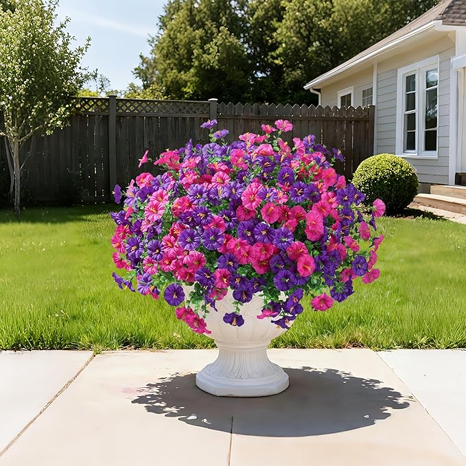 Ivydale 24 Bundles Artificial Flowers for Outdoors Spring Summer Porch Decor, Faux Petunias Plants Outdoor Fake Realistic UV Resistant Silk Flowers for Outside Planters Patio Window Garden Yard Home