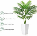Garvee 4.2FT Artificial Palm Tree, Tall Faux Tropical Areca Plants with White Tall Planter, Fake Potted Tree with Lifelike Leaves for Indoor Living Room Bedroom Home Office Decor