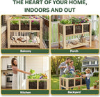 Raised Garden Bed for Small Balcony, 28.3''x16.3''x23.6'' Wood Planter Box with Transparent Window, Drainage Holes, Storage Shelf, Garden Beds Flower Stand Patio Kitchen, Gift for Gardening