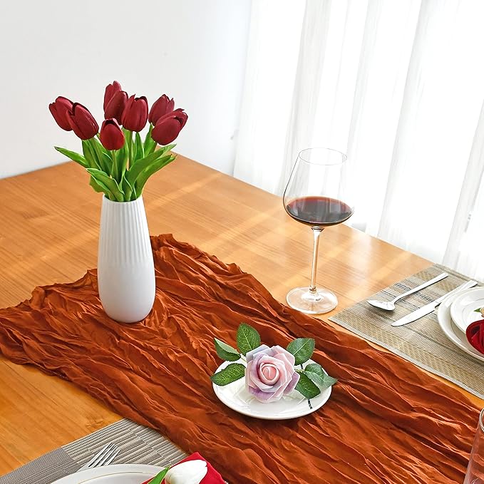 Mandy's Burgundy Artificial Tulips Flowers Centerpiece, 13.5" Lifelike PU Fake Floral Stems 20pcs for Kitchen Island & Dining Table, Spring Decor for Easter