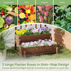 Byroce Outdoor Raised Garden Bed, Garden Planter Box with Lattice Trellis, Legs & Drainage Hole, 2-Tier Standing Elevated Planter for Flower, Fruit, Vegetable & Climbing Plants in Patio, Balcony (2)
