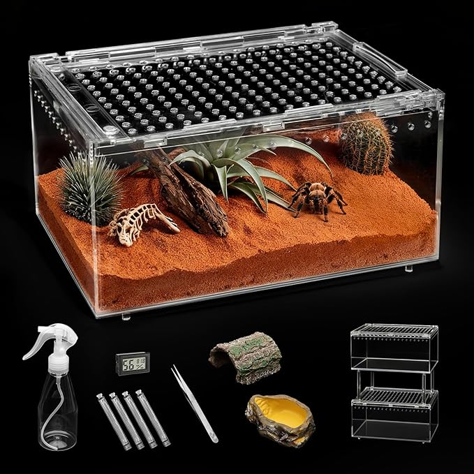 XLarge Reptile Terrarium Kit,Escape Proof Tarantula Enclosure,PC Starter Hermit Crab Tank,Spider Habitat for Praying Mantis Cage,Insect Housing,Lizard,Gecko Container,Bearded Dragon Vivarium