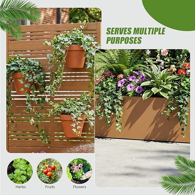 Casaphoria Metal Raised Garden Bed with Trellis, 59"x30"x12" Planter Box for Climbing Plants, Vegetables & Vines, Features Drainage Holes and Privacy Screen, Brown-Harold