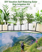 Solar Automatic Drip Irrigation System, 15 Pot Self Watering System with 2200mAh, IPX5 Waterproof, USB-C & Solar Charging, Timer Modes for Indoor/Outdoor Garden, Balcony & Patio