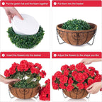 INSPRING Geraniums Artificial Flowers Hanging Basket for Outdoors Outside Spring Decoration, 8 Bundles Silk Flowers Fake Plants Look Real UV Resistant for Porch Home Patio Balcony Yard, Red