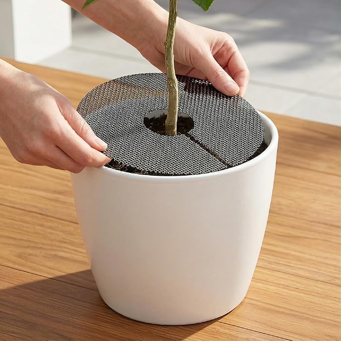 PAGOW 2pcs Plant Protectors from Animals, Breathable Cuttable Plant Pot Soil Cover, Round Flexible Squirrel Guards for Potted Plants Gardening Digging Stopper - Black