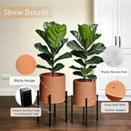 ARNIS Modern Plant Pots, Set of 2 Large Planters with Stand, Decorative Planters, Metal Pots with Drainage Holes for Living Room, Office, Garden or Balcony, 8.25 &10.5 Inch, Terracotta