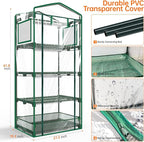 Bstrip Indoor Greenhouse with Grow Lights, PVC Tent with Waterproof Base Mat, Airflow Windows&Zippered Door, 4Pcs Grow Lights for Seed Starting with Timer, 4-Tier Greenhouse Shelf 27.2x19.3x61.8in