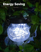 PARTPHONER Solar Lights Outdoor Waterproof 12-Pack, Solar Powered Hanging Lantern Cracked Glass Hanging Globes for Yard Decor Christmas Decoration, Shepherd Hook, Garden Tree Ornaments, Cold White
