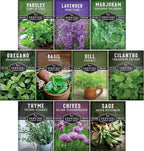 Herb Seeds Variety Pack | 10 Culinary Herbs for Planting – Basil, Cilantro, Lavender, Dill, Parsley, Oregano, Thyme, Sage, Chives, Marjoram – Indoor Kitchen Herb Kit – Survival Garden Seeds