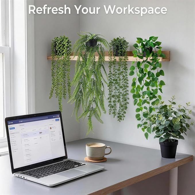 4 Pcs Artificial Hanging Plants with Pots - Realistic Fake Eucalyptus & Ivy Vine Potted Plants for Bathroom Shelf Decor - Faux Greenery Aesthetic for Office Desk, Bookshelf (Indoor & Outdoor)