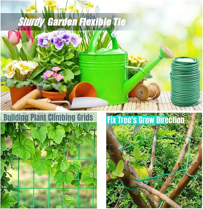 Soft Plant Ties Green Garden Twist Ties for Plants 65.6ft Reusable Rubber Garden Wire Plant Ties to Support Climbing Plants Indoor & Outdoor Vines Tomatoes Office Home Organizing (65.6feet * 3.5mm).