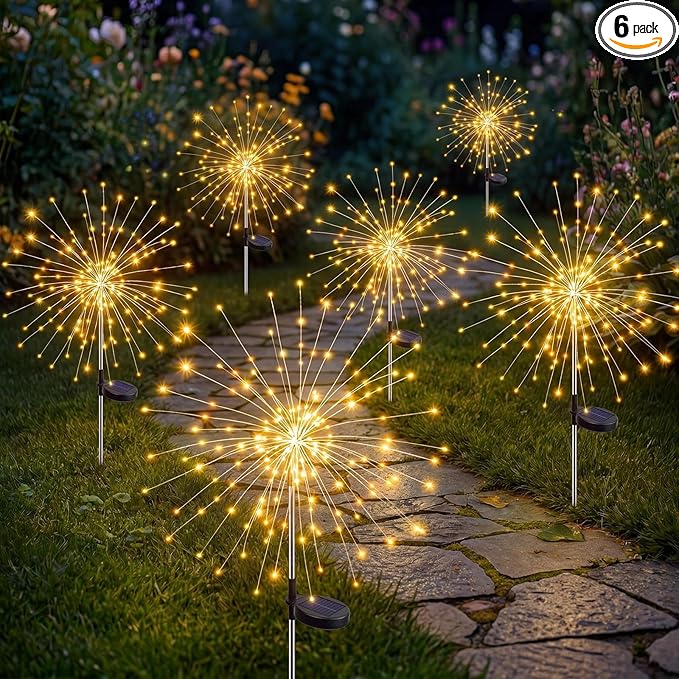 Solar Firework Lights, 6 Pack 120 LEDs 8 Lighting Modes Twinkle Solar Garden Lights Outdoor Waterproof for Yard Patio Walkway Pathway Party Wedding Balcony Decorative - Girts for Women Mom