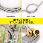 FOXEASE Metal Garden Hose 5FT - Short Hose Stainless Steel Heavy Duty Water Hose with Solid Adjustable Nozzle Portable & Lightweight Kink Free Yard Hose