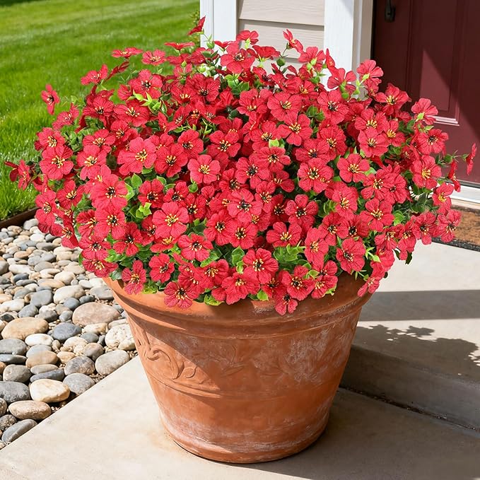 16PCS Artificial Flowers for Outdoors, Realistic Fake Silk Flowers for Outside, No Fade Faux Eucalyptus Plants for Outdoor Planter, Window Box, Hanging Basket - Porch Patio Garden Decor
