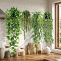 4 Pcs Artificial Hanging Plants with Pots - Realistic Fake Eucalyptus & Ivy Vine Potted Plants for Bathroom Shelf Decor - Faux Greenery Aesthetic for Office Desk, Bookshelf (Indoor & Outdoor)