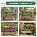 PetsCosset Raised Garden Bed with Trellis, 2-Tier Elevated Planter Box with Legs & Top Shelf, Liner, Metal Corners, Wooden Garden Beds for for Climbing Plants, Flower, Vegetables, Herbs