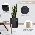 Oakrain Planters for Indoor Plants, Set of 2 Mid Century Modern Planter with Stand, Decorative Metal Planter Pots for Living Room, Office, Garden or Balcony, Matte Black, 10"&12"