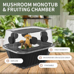 YANWEN Mushroom Growing Kit, Monotub Stackable Grow Box, Fruiting Chamber with FAE Filters, Indoor Use, 12.6 x 12.6 x 6.3 inches, Clear and Black