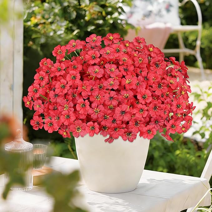 AmyHomie 20 Bundles Artificial Flowers for Outdoor UV Resistant Faux Flowers No Fade Fake Plastic Plants Garden Porch Window Box Decorating(Red)