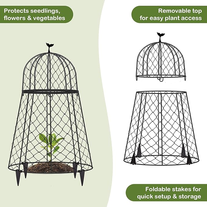 10 Packs Garden Cloches for Plants, Plant Protectors from Animals, Chicken Wire Cloche, Plant Cloche and Cage, Protection for Your Plants and Seedlings, 13" D x 20" H - Black