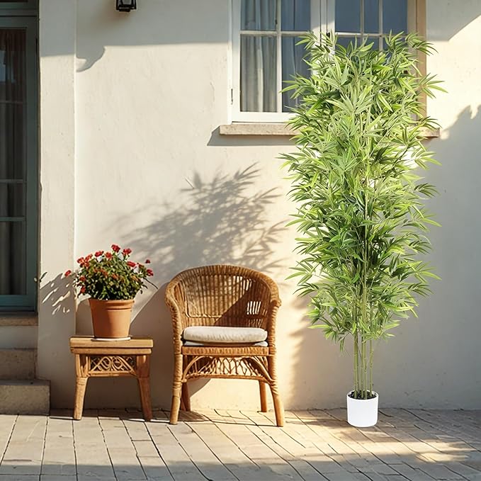 mapleway Artificial Bamboo Plant for Home Decor, 6FT Faux Bamboo Tree with Natural Trunks, Tall Fake Tree with Pot for Balcony Patio Corridor Doorway Staircase