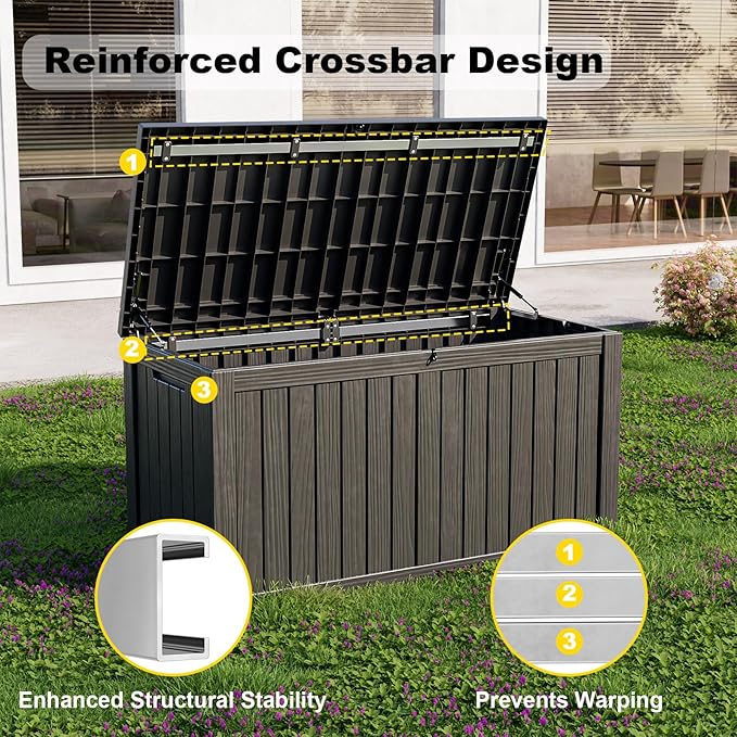 PatioZen 180 Gallon Resin Deck Box, Lockable Weatherproof Outdoor Storage Box for Furniture, Garden Tools and Tools Storage, Waterproof Outside Storage Boxes - Black
