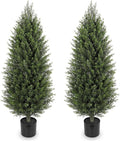 Hollyone Artificial Topiary Cedar Trees 4FT Tall Faux Cedar Cypress Plants Tree Fake Pine Shrubs Plant Potted for Outdoor Indoor Front Porch Home Living Room Decor, Set of 2