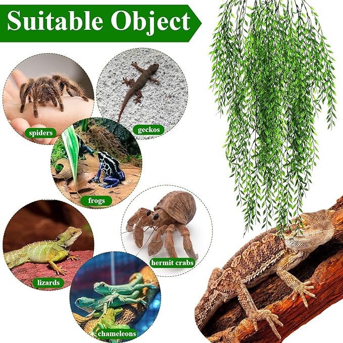 Suncalla Reptile Plants Terrarium Hanging Plants Vines Boston Climbing Terrarium Plant with Suction Cup for Bearded Dragons Lizards Crested Gecko Snake Crab Tank(Petite Leaf Series,Multiple Green)
