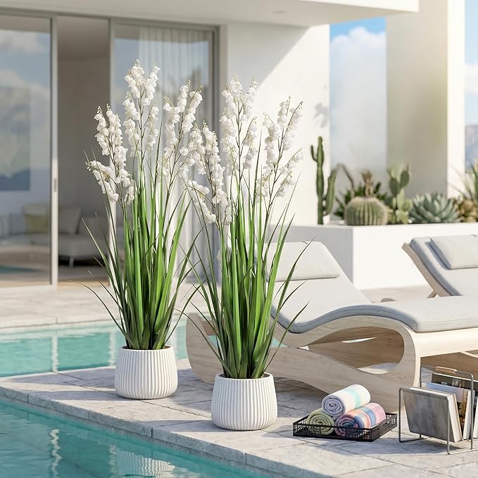 Fake Plants Home Decor Fake Flowers Artificial Plants Outdoor Tall Grass Plant Artificial Pampas Grass Decor Artificial Plants Indoor Fake Grass Living Room Decor Artificial Grass 36“2PCS White