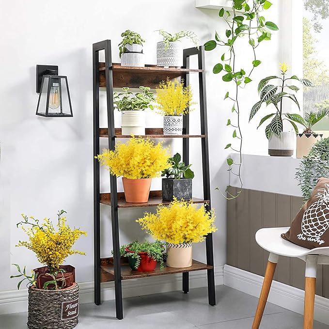 RECUTMS Artificial Fake Flowers Faux Outdoor Plastic Plants 12 Bundles UV Resistant Spring Plants Faux Flowers Artificial Boxwood Greenery Indoor Outside Spring Home Garden Decor(Pure Yellow)