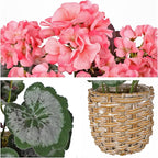 Briful Artificial Pink Geranium Flowers in Woven Basket, 11’’ Tall Silk Flower Arrangement, Realistic Geraniums Artificial Outdoor Plants for Home Indoor Farmhouse Table Wedding Centerpiece Decor