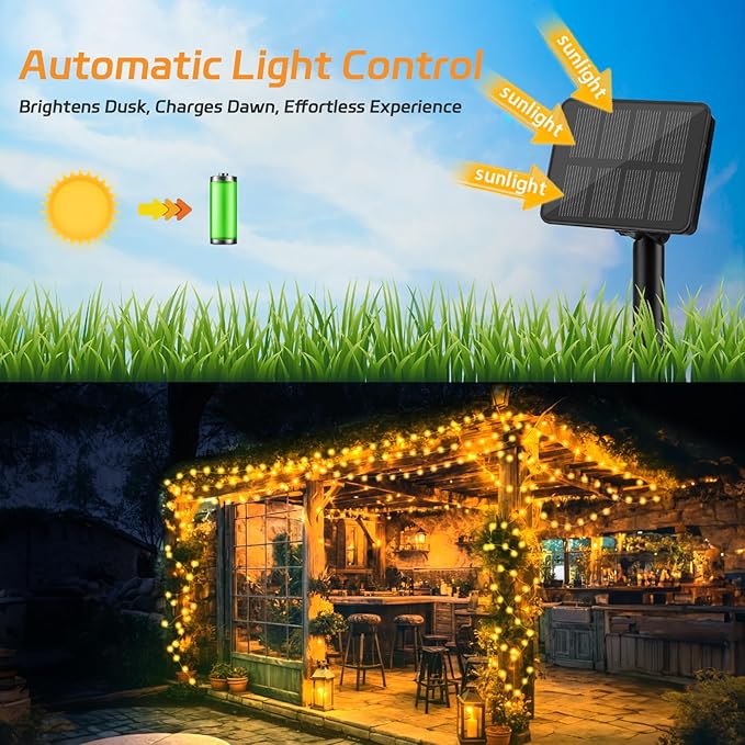 cshare Solar Fairy Lights Outdoor Waterproof,16.4ft 50LED Solar String Lights for Outside 8 Modes 2 Packs for Christmas Halloween Holiday Patio Backyard Garden Deorations Warm White