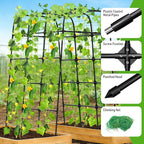 Garden Trellis Arch 7FT PP-Coated Stainless Steel Metal Extra Tall Cucumber Trellis Arch Garden Arch Trellis for Climbing Plants Outdoor Vegetable Trellis with Trellis Netting