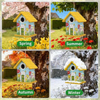 Wooden Bird Houses Bird House for Outside Yellow Wood Bird House for Outdoors,Handmade Painted Tulips Bird Houses for Garden Blue Bird Hummingbird Wren Cardinal Swallow Sparrow Finch Chickadee