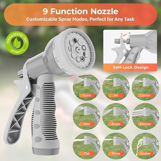 Ayleid Retractable Garden Hose Reel,1/2 in x 65 ft Wall Mounted Hose Reel, with 9- Function Sprayer Nozzle, Any Length Lock/Slow Return System/Wall Mounted/180°Swivel Bracket (Gray)