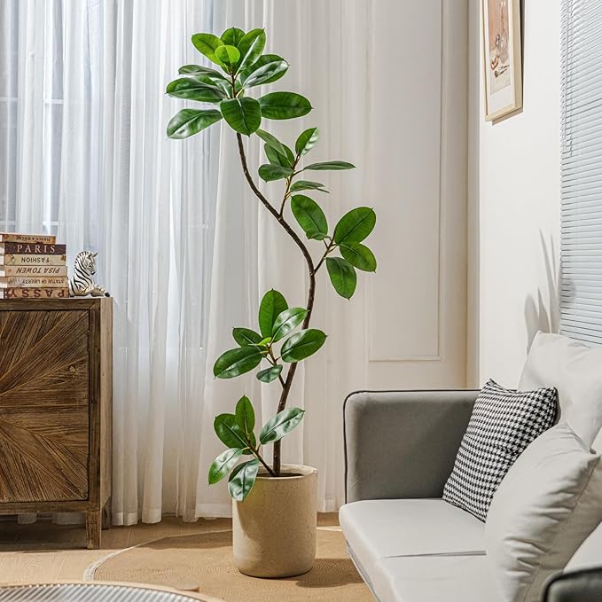 Bailikang 6ft Artificial Rubber Tree Faux Plants Indoor Faux Floor Artificial Trees Indoor,Fake Plant Fake Tropical Plants,Large Floor,Real Touch Rubber Tree for Home Decor