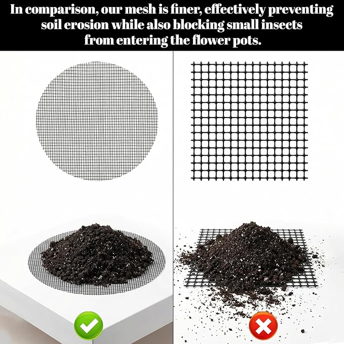 100 PCS Plant Pot Hole Mesh Pad, 4 Inch Drainage Mesh Round Reusable Bonsai Planter Bottom Grid Mat Prevents Soil Leakage for Gardeners