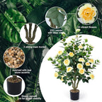 Artificial Camellia Tree 2 Pack 42" Faux Camellia Plant in Pot with 32 Blooming Flowers Fake Flower Tree Greenery Potted Plant for Indoor Outdoor Office Home Porch Decor Yellow