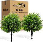 26-Inch Artificial Cedar Ball Trees (Set of Two) – Lifelike, UV-Resistant Decor for Indoor & Outdoor Use – Enhance Your Space with Vibrant Greenery