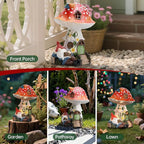 Solar Mushroom Statue Outdoor Decor,Gnome Reading Under Mushroom Figurine with LED Light, Fairy Garden Patio Lawn Yard Decor Mother's Day Housewarming Gifts for Women Mom Grandma