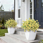 Artificial Morning Glory & Eucalyptus Topiary Trees - Set of 2 Faux Silk Flower Potted Plants, UV-Resistant Fake Outdoor Morning Glory Bushes for Front Door, Yard, Farmhouse, Garden Decor (Yellow)