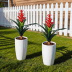 Ivydale Fake Flowers Plants for Outdoors, 2 Pcs 16.93" Bromeliad Artificial Flowers Uv Resistant Realistic Faux Flowers for Outdoor Planters Outside Porch Patio Yard Garden Indoor Decoration(Red)