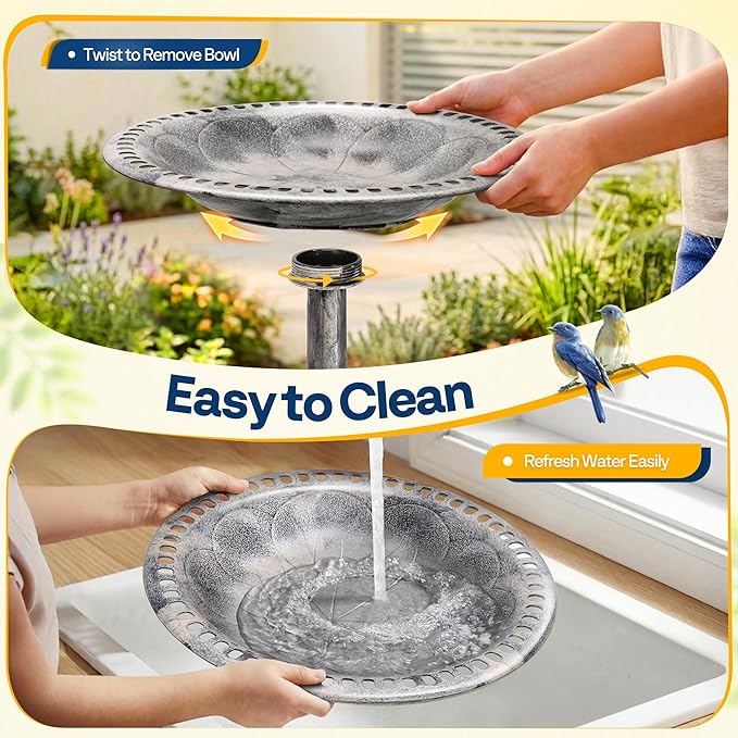 VIVOHOME Bird Bath for Outside, Polyresin Pedestal Bird Baths for Outdoor, Garden, 28 Inch Height Weather-Resistant Birdbaths with 20" Bowl, Gray