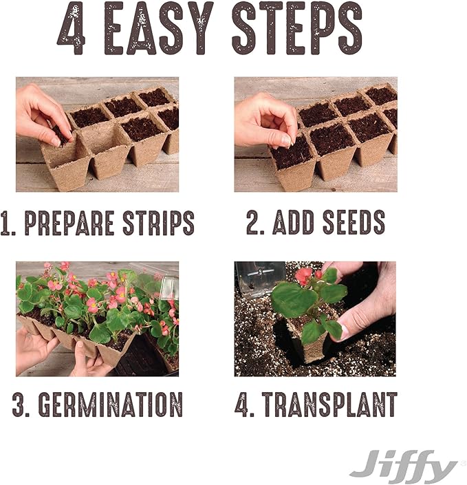 Jiffy Seed Starting Tray - Biodegradable, Plant Germination Cells - 20 Strips (200 Cells) - Peat