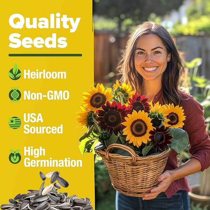 HOME GROWN Sunflower Seeds for Planting | 8 Varieties |1000+ Non-GMO Sun Flower Seeds Packets to Plant: Grow Dwarf Sunflowers, Mexican Sunflowers, Wild, Lemon Queen,Autumn Beauty,Sunspot, Velvet Queen