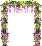 Lvydec Wisteria Artificial Flowers Garland, 4 Pcs Total 28.8ft Artificial Wisteria Vine Silk Hanging Flower for Home Garden Outdoor Ceremony Wedding Arch Floral Decor (Purplish Red)