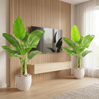 Birds of Paradise Plant Artificial, 4FT Fake Plants Faux Banana Leaf Tree with 9 Banana Leaves, Lifelike Tall Fake Tropical Palm Indoor Silk Floor Plant in Black Pot for House,Office,Room,Home Decor
